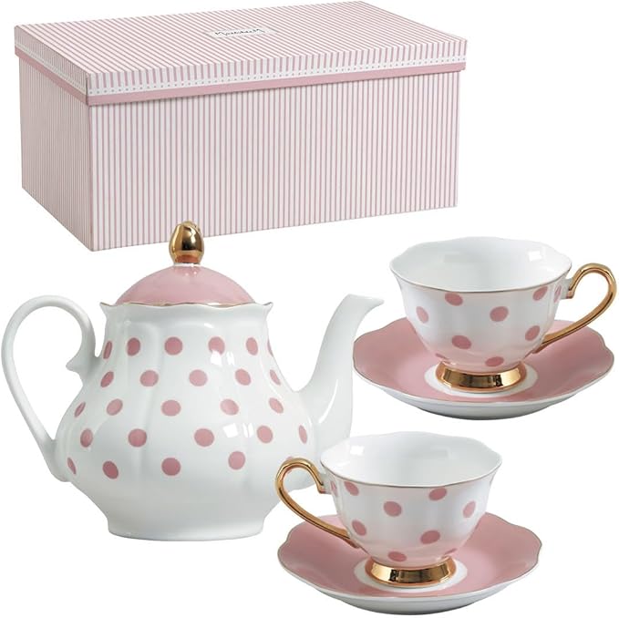 Cofanetto Teiera e 2 Tazze da tè con piattini Madame de Récamier Rosa